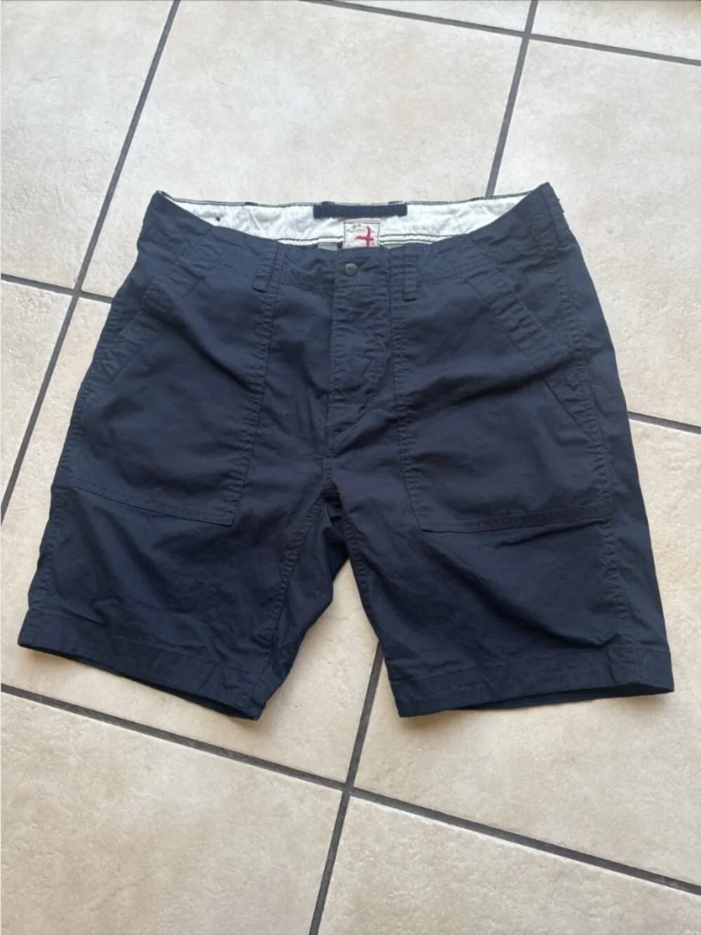 Relwen Mens Navy Blue Chino Shorts Size 34 Utility Panel Stretch Cotton 121082
